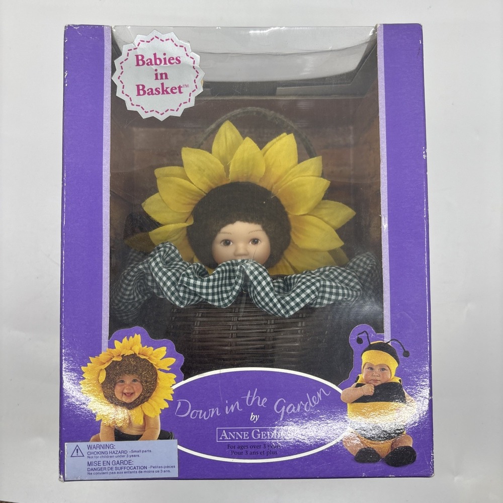 Anne Geddes Down in the Garden Sunflower Baby in Basket Doll 564771 NIB 2003